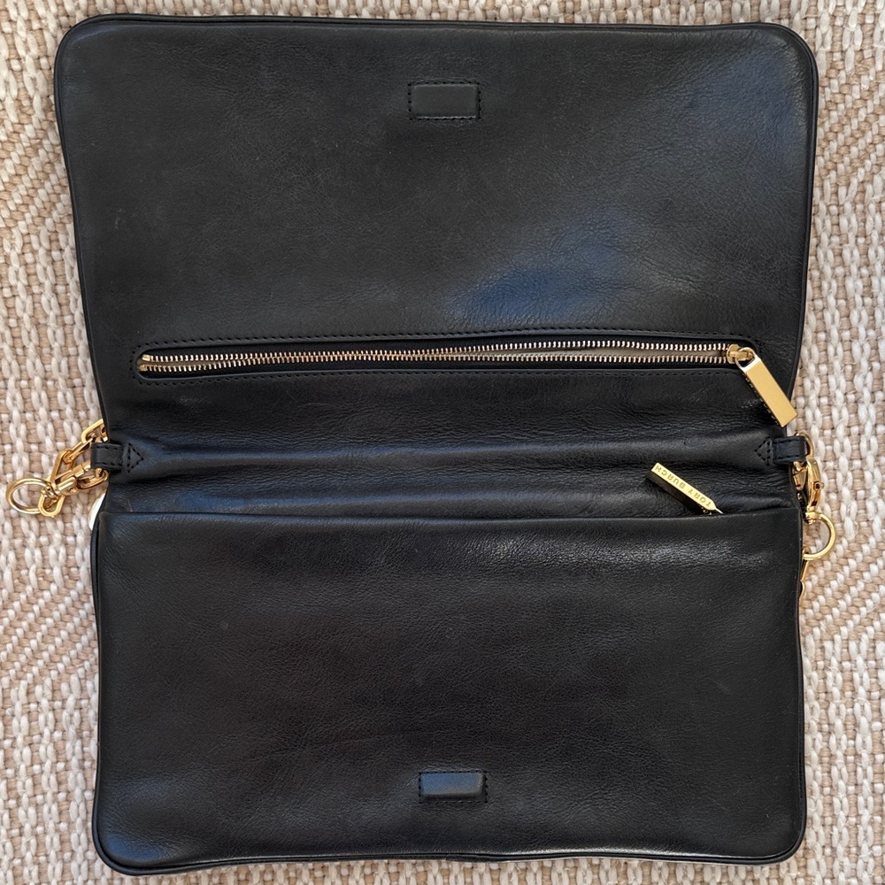 Tory Burch Black Leather Clutch with Gold Accent - Picture 4 of 8